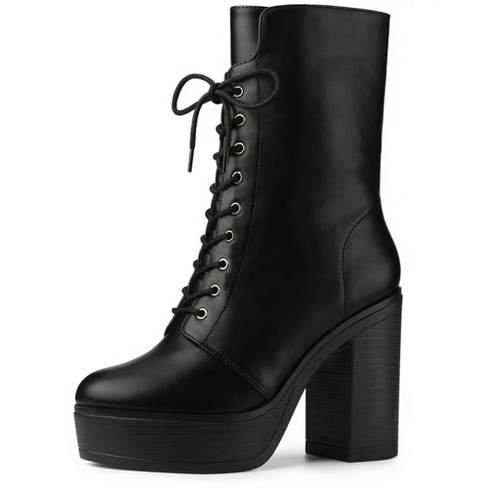 Allegra K Women's Platform Lace Up Chunky Heels Combat Boots : Target