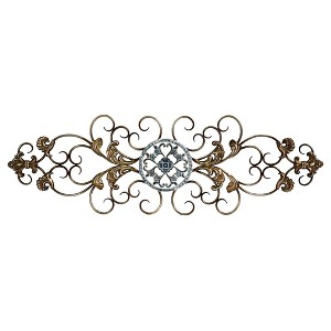 Traditional Scroll Wall Decor - Stratton Home Decor: Iron Bronze Finish, Medallion Center, Horizontal Orientation - 1 of 3