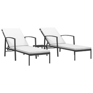 vidaXL Sun Lounger With Table Set of 3 Black loungers, Cream white cushions - 1 of 4