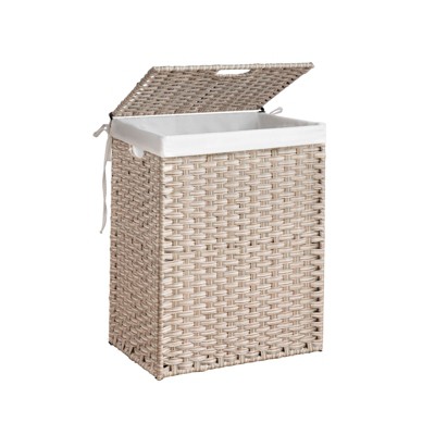 SEVOBAL Laundry Bags and Baskets Laundry Hamper With Lid PE Rattan Powder Coating Frame Clothes Hampers with Removable Bags, Gray, 18.3"*13.5"*24"