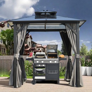Outdoor 8×8 FT Grill Gazebo, Hardtop Gazebo with Storage Hooks, BBQ Gazebo with Steel Frame and Polycarbonate Roof-Coolbibila - 1 of 4