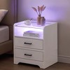 LED Nightstand with Led Lights and Glass Top, Night Stand with 2 Drawers and Open Storage - 3 of 4