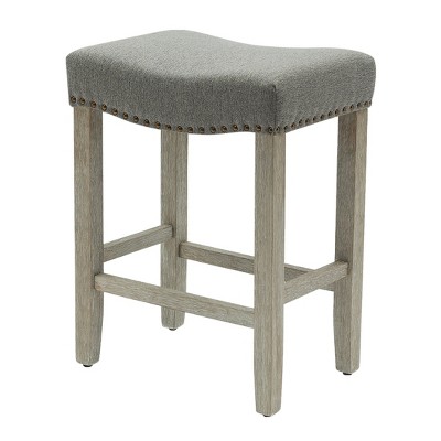 Modern Farmhouse 24" Gray Upholstered Wood Saddle Barstool