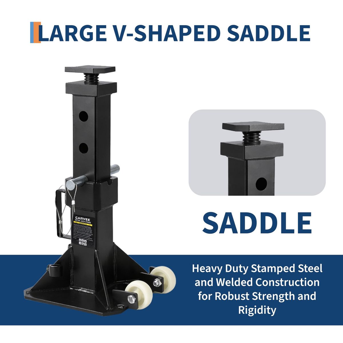 22 Ton Pin Type Jack Stands with Lock & Wheels, 1 Pair Heavy Duty Safety Support Stand with Wide Base, Adjustable 13.8"-19.7" for Heavy Truck Trailer - thumbnail 6