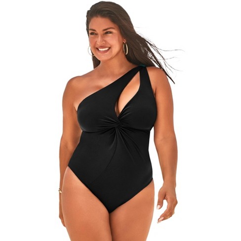 Swimsuits for All Women’s Plus Size Twist One Shoulder Adjustable Strap One  Piece Swimsuit, 18 - Black