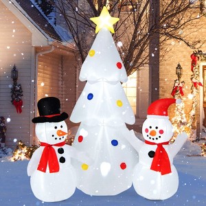 Tangkula 6Ft Christmas Inflatable Tree with Snowman Outdoor Inflatable Xmas White Tree Decorations with Built-in Bright Lights - 1 of 4