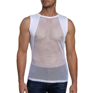 Men's Mesh Sheer Sport Tank Top See Through Sleeveless Tops Shirts for Nightclub Beach Tank Top Sleeveless Muscle Workout Crew Neck Tee Shirt - 1 of 4