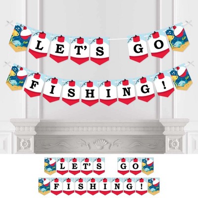 Big Dot of Happiness Let's Go Fishing - Fish Themed Birthday Party or Baby Shower Bunting Banner - Party Decorations - Let's Go Fishing