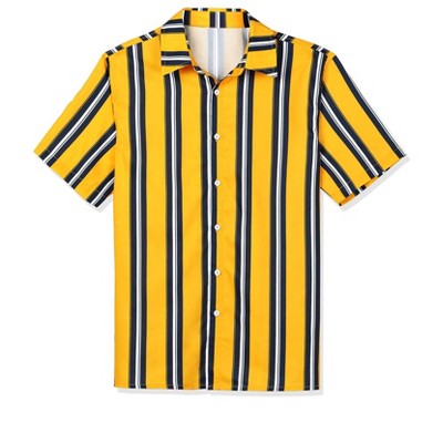 Lars Amadeus Men's Summer Striped Shirts Short Sleeves Button Down Beach Color Block Shirt
