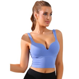 Allegra K Women's Wire-Free Integrated Cup Sports Push-Up Ribbed Longline Camisoles - 1 of 4
