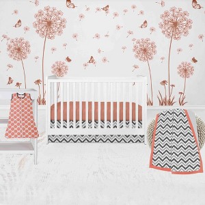 Bacati - Ikat Dots Stripes Coral Gray Girls 4 pc Crib Set with Muslin Sleeping Sack - 1 of 4
