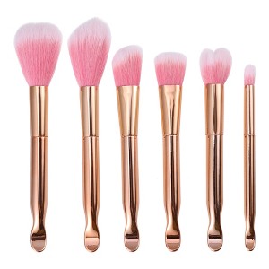 Unique Bargains Concealer Blush Artificial Fiber Metal Handle Makeup Brush Set Rose Gold Pink 6 Pcs - 1 of 4