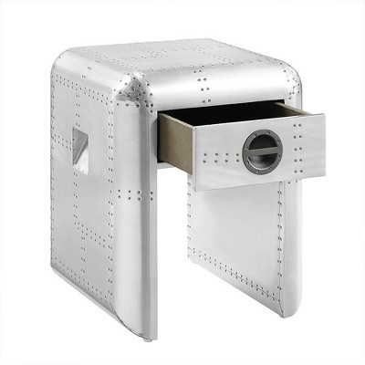 Brancaster Aluminum and Wood Industrial End Table with Storage