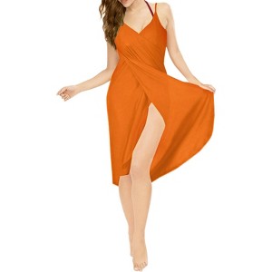 LA LEELA Women's Beachwear Swimsuit Summer Vacation Holiday Bikini Cover Up Spaghetti Strap Backless Swimwear - 1 of 4
