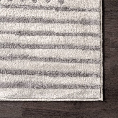 Light Gray Rectangular Striped Synthetic Area Rug