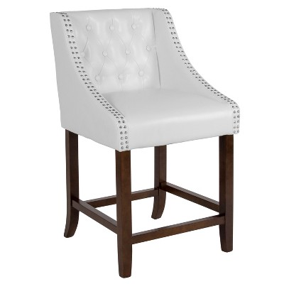 Flash Furniture Carmel Series 24" High Transitional Tufted Walnut Counter Height Stool with Accent Nail Trim