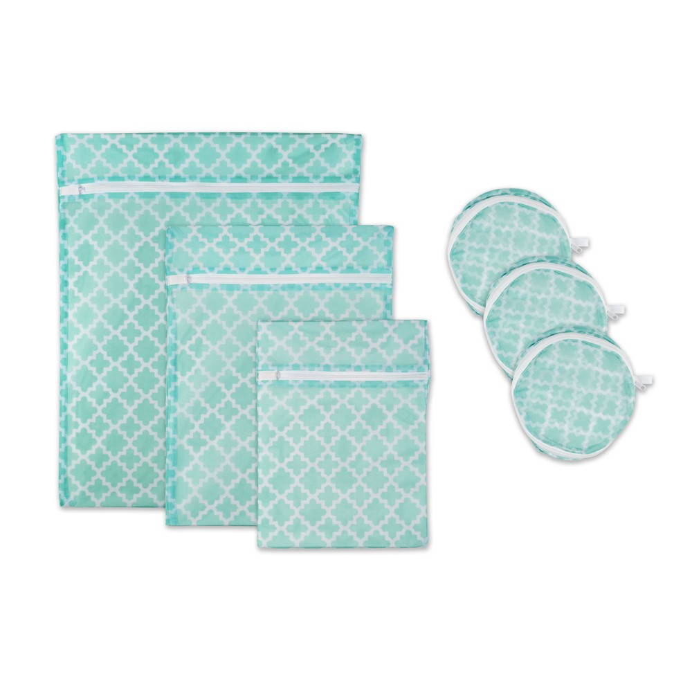 Photos - Laundry Basket / Hamper Design Imports Set of 6 Aqua Lattice C Mesh Laundry Bags