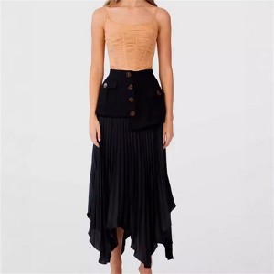 Clotth Women's Irregular Maxi Skirt - High Waist Dressy Chiffon Maxi Skirt,Flowy Patchwork A-Line Long Pleated Skirt with Multiple Pockets - 1 of 4