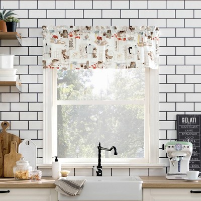 White Coffee Shop Print Sheer Polyester Kitchen Curtain Set