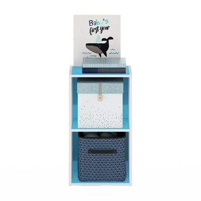 Furinno 2 Tier Open Decorative Bookshelf Night Stand End Table Sofa Side Storage Display Bookcase,Light Blue/White