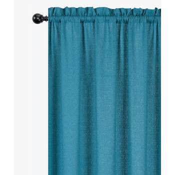 Kate Aurora Semi Sheer Flax Styled Turquoise Rod Pocket Single Window Curtain Panel - 52 in. W x 84 in. L