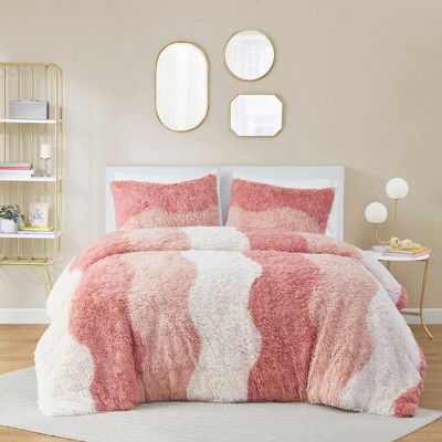 2pc Twin/twin Extra Long Margot Print Long Faux Fur Comforter Mini Set  Blush : Target