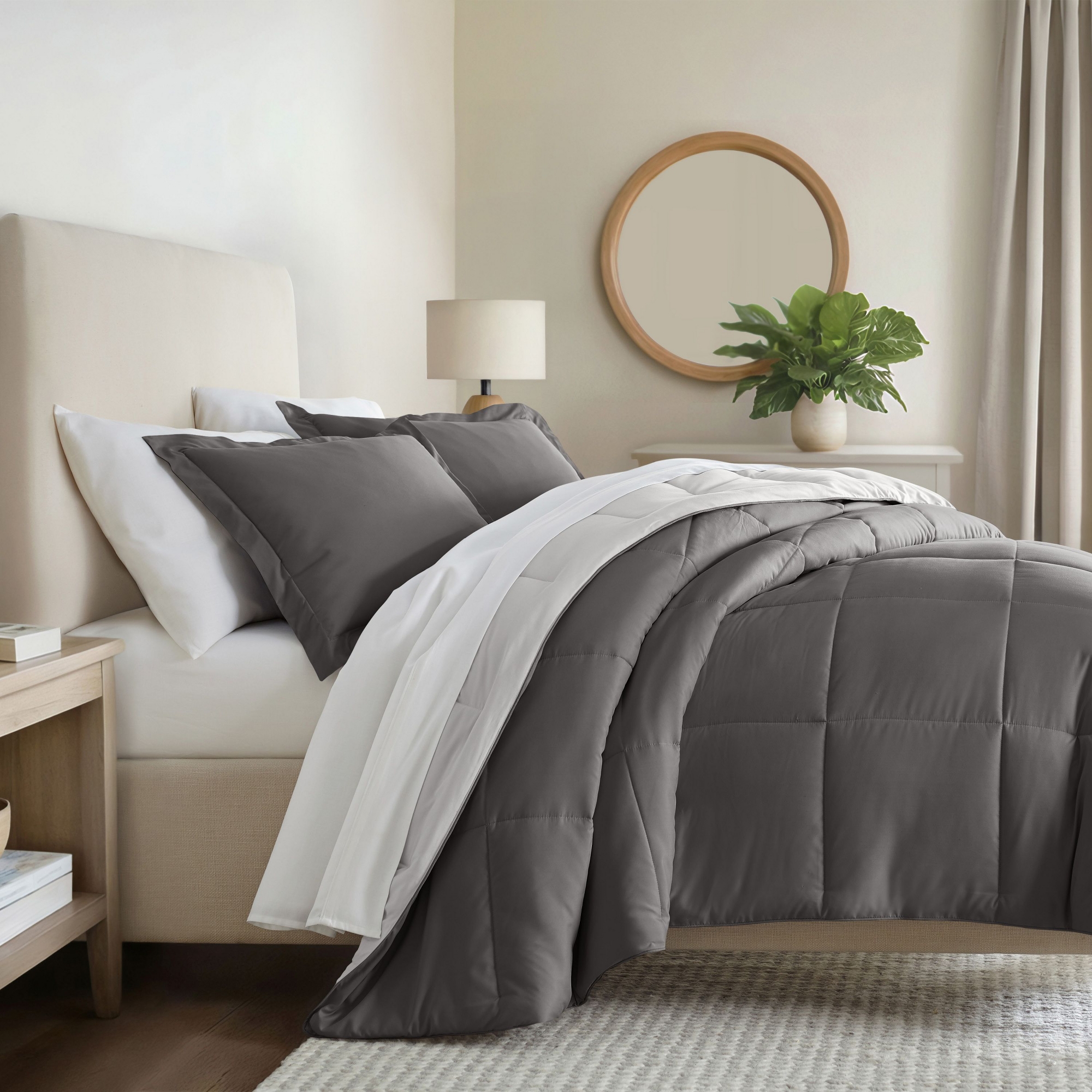 Reversible Comforter and Shams Set, Ultra Soft - Becky Cameron, Gray / Light Gray, Full/Queen