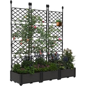 Plastic Planter Box with Metal Trellis, Raised Garden Bed Privacy Screen for Outdoor Patio, Balcony & Backyard - 1 of 4