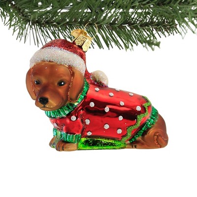 Handcrafted Glass Dachshund Puppy Christmas Tree Ornament