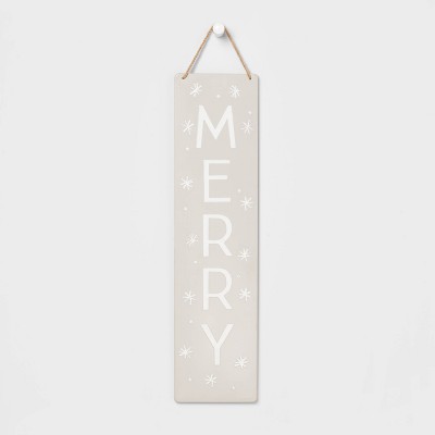 Long Metal Hanging Merry Sign White - Wondershop™