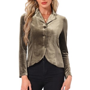 INSPIRE CHIC Women's Notched Lapel Long Sleeve Office Button Velvet Suit Blazer - 1 of 4