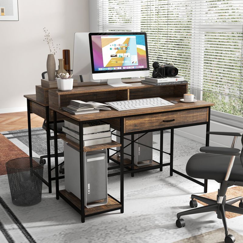 Tangkula Computer Desk with Monitor Shelf 48" Home Office Writing Desk with Drawer Storage Shelves CPU Stand, 3 of 10