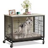 Wooden Dog Crate Furniture, Double Door Design, Removable Tray with Wheels, Rustic Grey Kennel Doghouse - 2 of 4