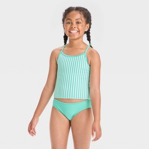 Girls' Striped Tankini Set - Cat & Jack™ Aqua Green - 1 of 3