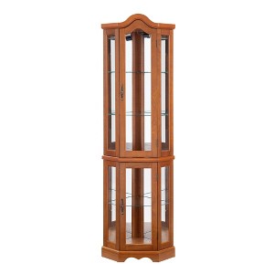 ChicFurnit Decorative Storage Cabinet Elegant Corner Curio Cabinet with Glass Doors for Living Room or Bedroom, Brown, 46.85"*20.08"*12.2" - 1 of 4