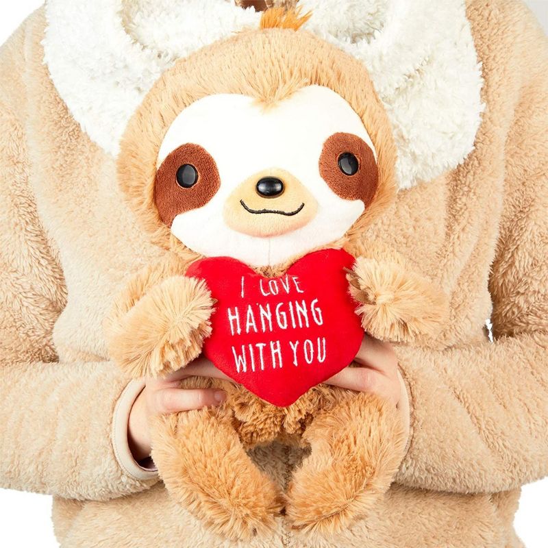 Blue Panda 10-inch Sloth Plush Toy with Red Heart, I Love Hanging with You Stuffed Animal for Valentines, 3 of 7
