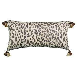 14"x26" Oversized Faux Suede Lumbar Throw Pillow with Tassels, Duck Feather Filled - Edie@Home - 1 of 4