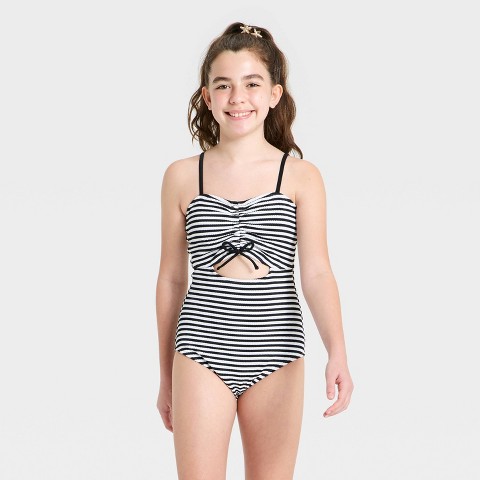 Детские купальники Art Class Girls' Crinkle Striped One Piece Swimsuit - art class™ Black L