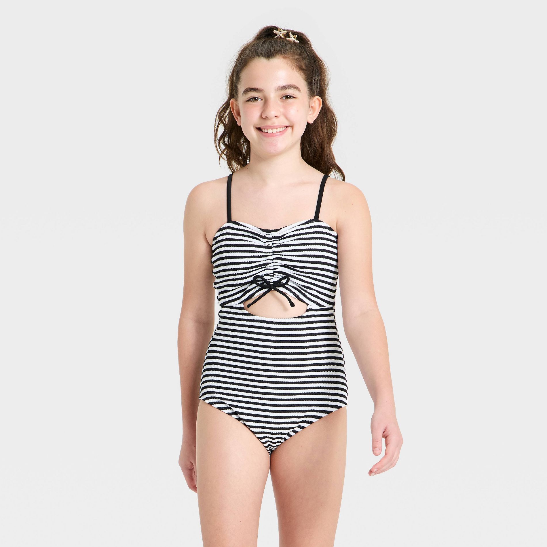 Girls' Crinkle Striped One Piece Swimsuit - art class™