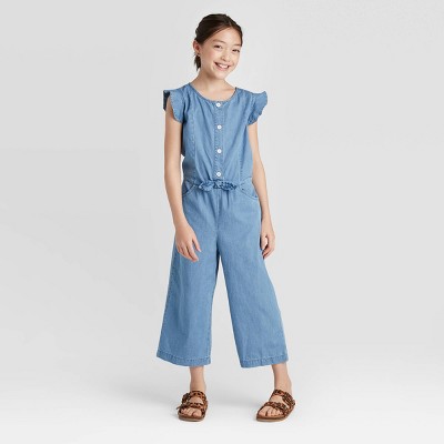 girls chambray jumpsuit