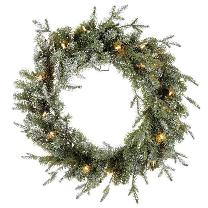 Noma 24 Inch Pre-Lit Frosted Fir Artificial Wreath & 9 Foot Snow Dusted Berry Garland Holiday Mantle Decor with Warm White LED Lights, Green, 2 of 7
