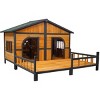40" Outdoor Brown Large Wooden Dog House with Porch, Double Dog Kennel with Openable Roof, Removable Bottom Panel & Protective Curtain – Cuddlewood - 2 of 4