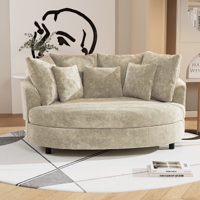 Mlmh & Kngwa 70.1" W Oversized Modern Chenille Sofa Chair, Upholstered Accent Barrel Chair With Pillows
