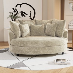 Mlmh & Kngwa 70.1" W Oversized Modern Chenille Sofa Chair, Upholstered Accent Barrel Chair With Pillows - 1 of 4