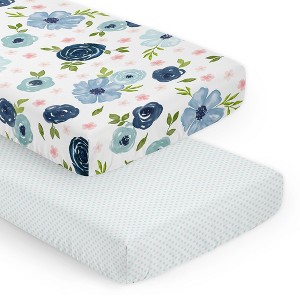 Sweet Jojo Designs Girl Fitted Crib Sheets Set Watercolor Floral Blue Pink and Green 2pc - 1 of 4