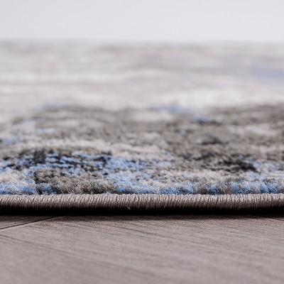 Blue and Gray Abstract 5' x 7' Stain-Resistant Synthetic Area Rug