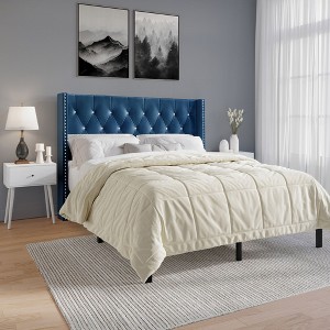 ChaletPosh Velvet Upholstered Bed with 2 Nightstands - 1 of 4