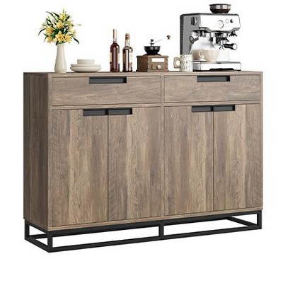 55" Sideboard Buffet Cabinet with Storage, Farmhouse Coffee Bar Cabinet with 4 Doors & 2 Drawers for Living Room, Kitchen, Hallway, Gray