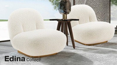 Edina White Boucle and Pine Wood Accent Chair