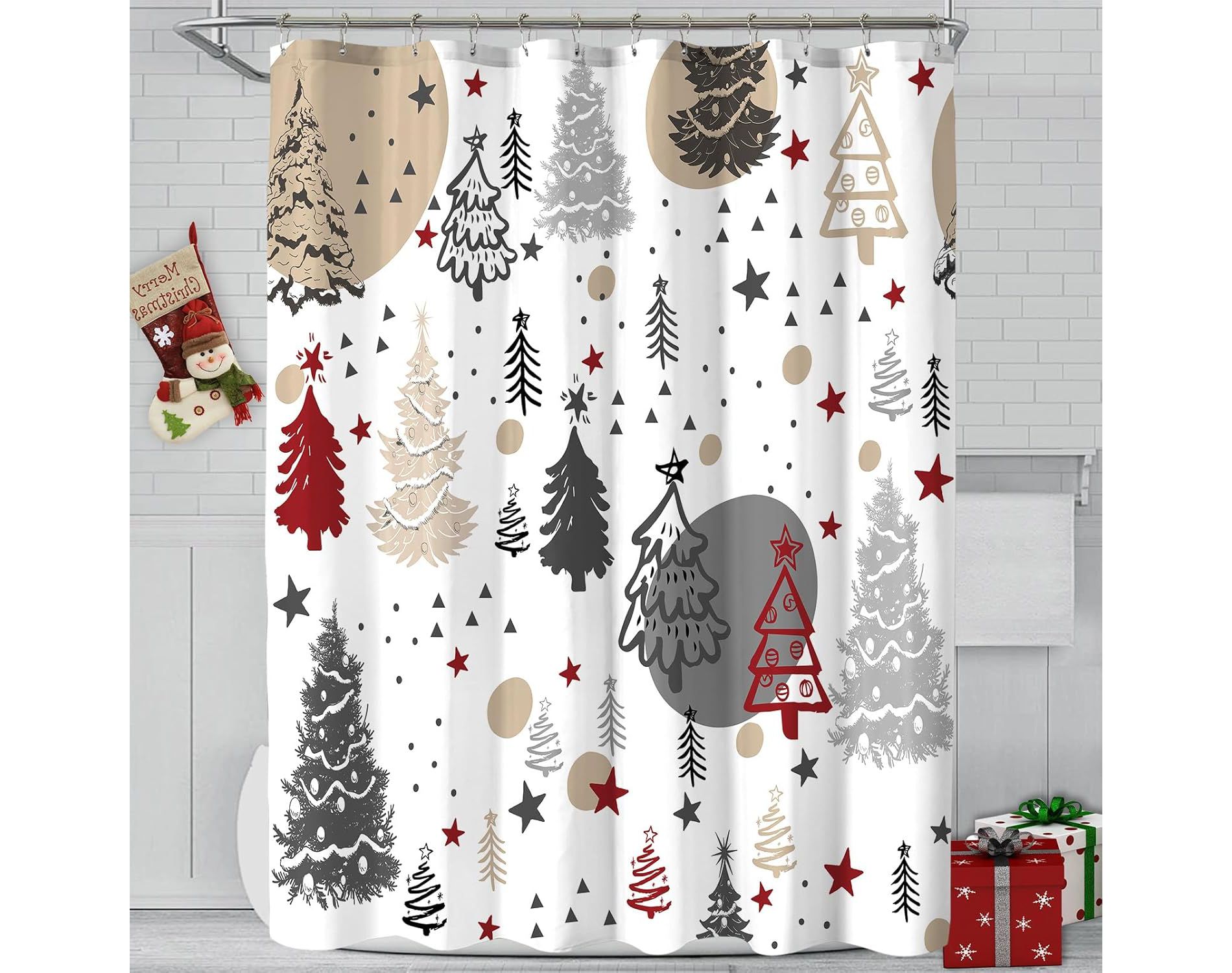 Christmas Tree Shower Curtain for Bathroom, Xmas Pine Winter Holiday Fabric Bath Curtain Home D¨¦cor 70.8x70.8 Inch